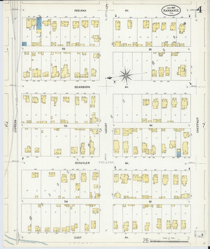 Sanborn Fire Insurance Map from Kankakee, Kankakee County, Illinois (1907), Sheet #0004 - Historic Sanborn Fire Insurance Map Print, vintage old map wall art, antique decor, genealogy gift, Illinois Illinois map