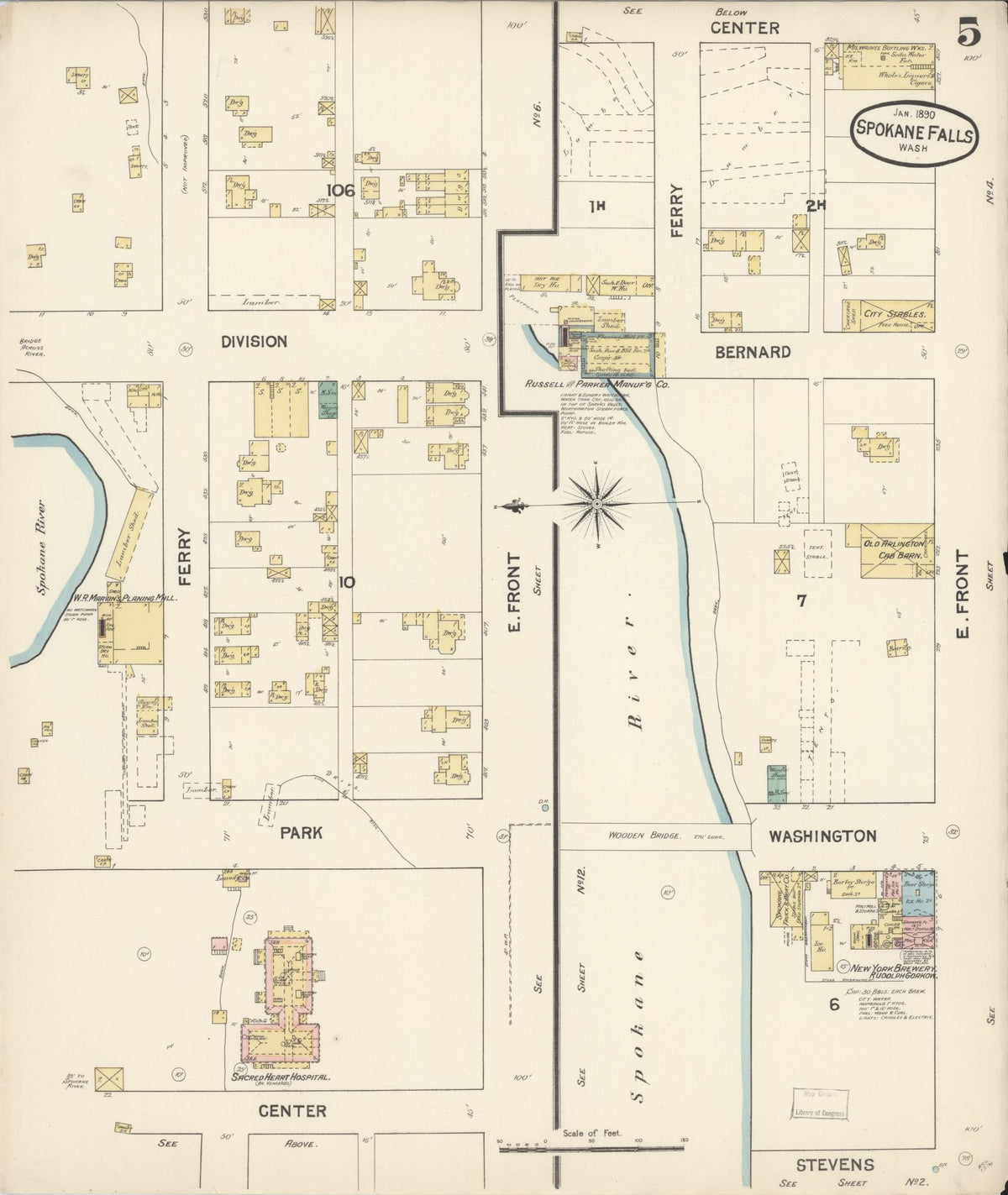 Sanborn Fire Insurance Map from Spokane, Spokane County, Washington (1890), Sheet #0005 - Historic Sanborn Fire Insurance Map Print, vintage old map wall art, antique decor, genealogy gift, Washington Washington map