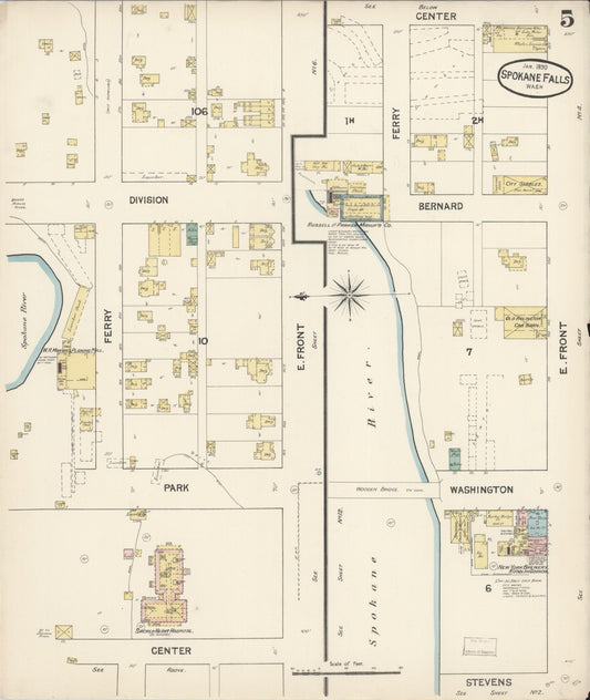 Sanborn Fire Insurance Map from Spokane, Spokane County, Washington (1890), Sheet #0005 - Historic Sanborn Fire Insurance Map Print, vintage old map wall art, antique decor, genealogy gift, Washington Washington map