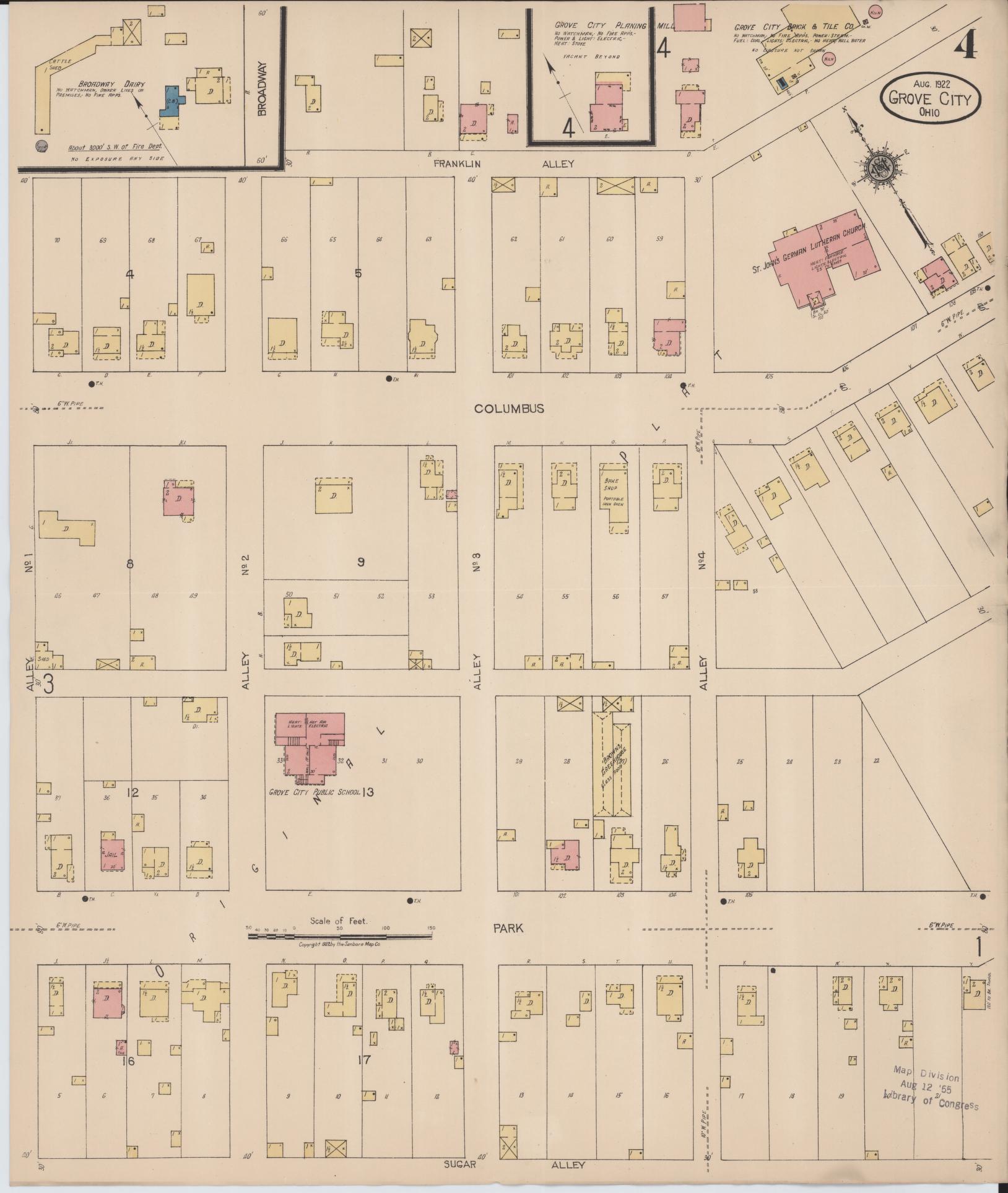 Sanborn Fire Insurance Map from Grove City, Franklin County, Ohio (1922), Sheet #0004 - Historic Sanborn Fire Insurance Map Print, vintage old map wall art, antique decor, genealogy gift, Ohio Ohio map