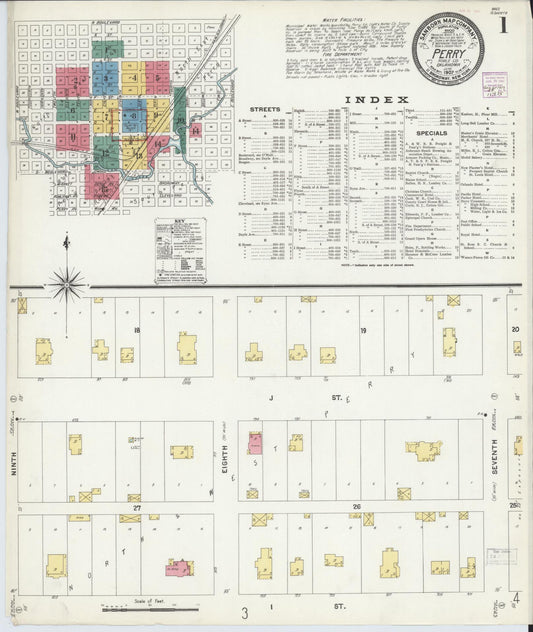 Sanborn Fire Insurance Map from Perry, Noble County, Oklahoma (1907), Sheet #0001 - Complete Map Set gallery image, historic Sanborn map, vintage wall art, Oklahoma Oklahoma