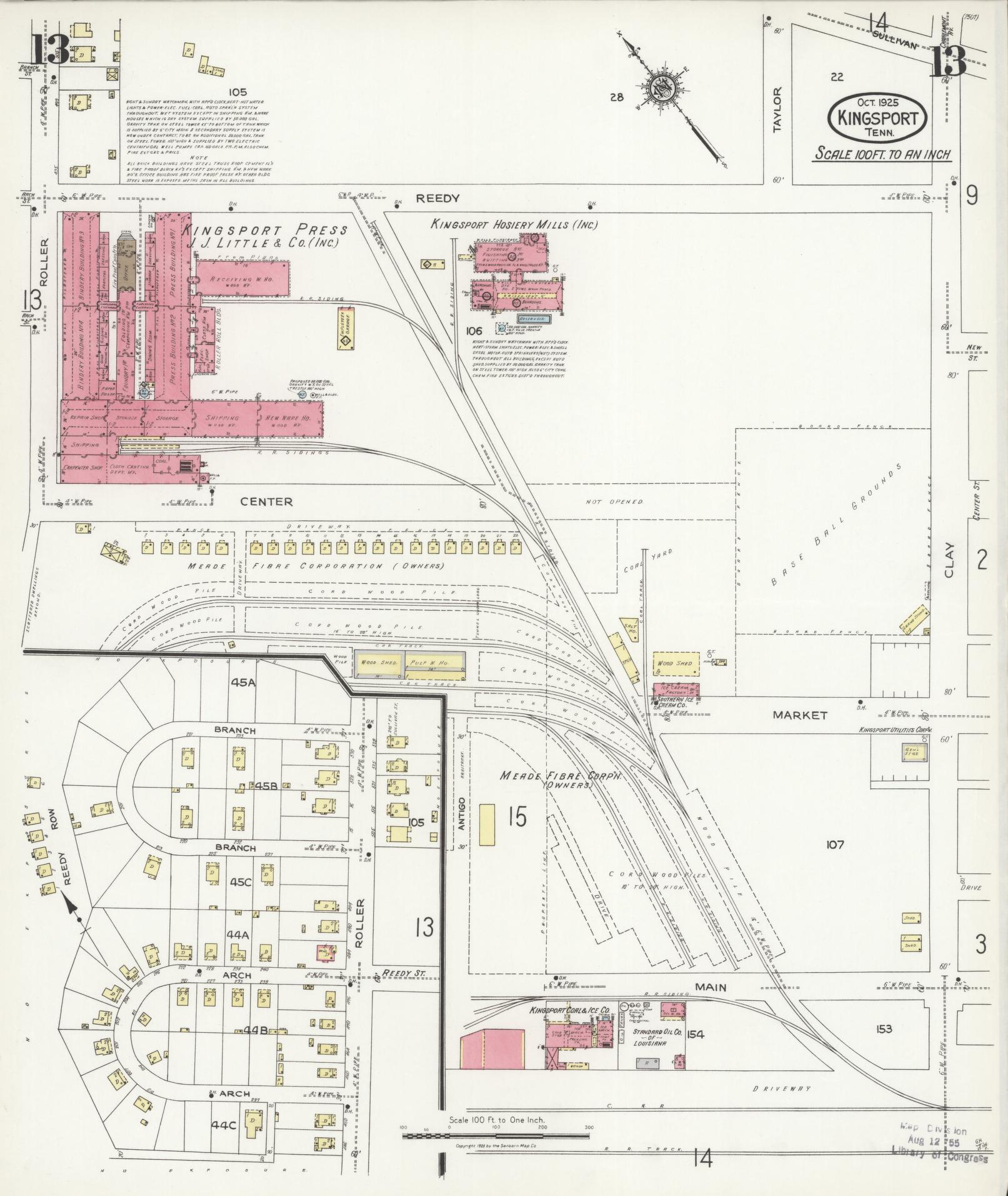 Sanborn Fire Insurance Map from Kingsport, Sullivan County, Tennessee (1925), Sheet #0013 - Complete Map Set gallery image, historic Sanborn map, vintage wall art, Tennessee Tennessee
