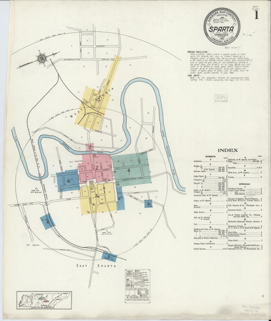 Sanborn Fire Insurance Map from Sparta, White County, Tennessee (1921), Sheet #0001 - Complete Map Set gallery image, historic Sanborn map, vintage wall art, Tennessee Tennessee
