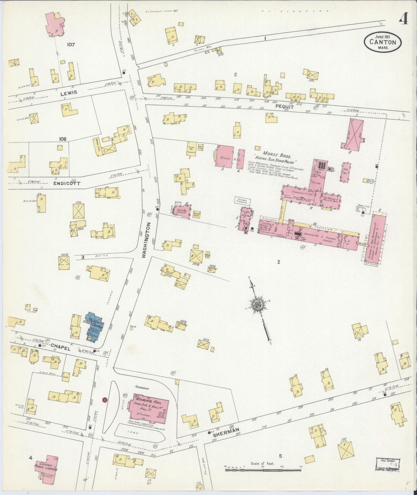 Sanborn Fire Insurance Map from Canton, Norfolk County, Massachusetts (1911), Sheet #0004 - Complete Map Set gallery image, historic Sanborn map, vintage wall art, Massachusetts Massachusetts