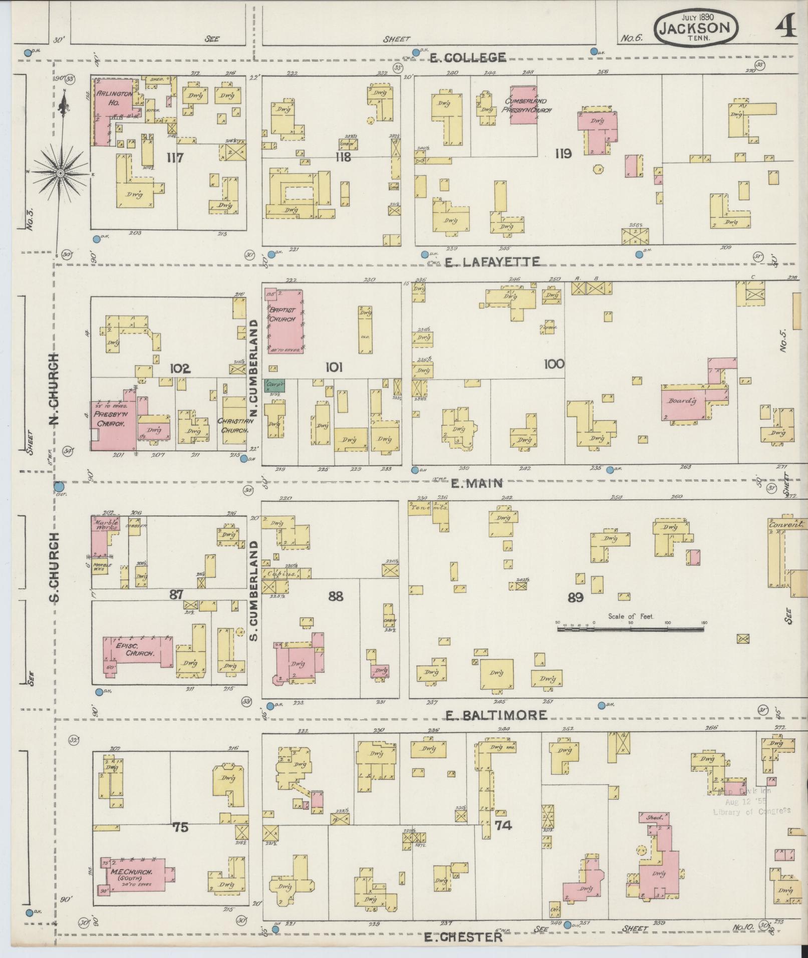 Sanborn Fire Insurance Map from Jackson, Madison County, Tennessee (1890), Sheet #0004 - Historic Sanborn Fire Insurance Map Print, vintage old map wall art, antique decor, genealogy gift, Tennessee Tennessee map