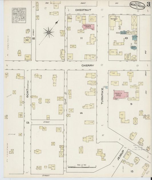 Sanborn Fire Insurance Map from Montrose, Susquehanna County, Pennsylvania (1884), Sheet #0003 - Historic Sanborn Fire Insurance Map Print, vintage old map wall art, antique decor, genealogy gift, Pennsylvania Pennsylvania map