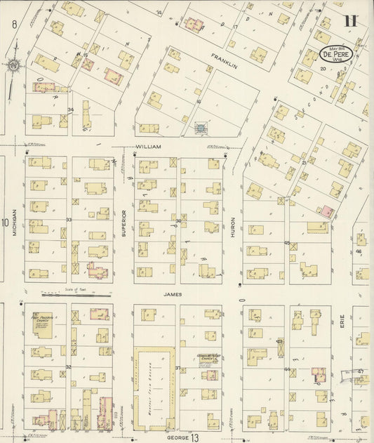 Sanborn Fire Insurance Map from De Pere, Brown County, Wisconsin (1914), Sheet #0011 - Historic Sanborn Fire Insurance Map Print, vintage old map wall art, antique decor, genealogy gift, Wisconsin Wisconsin map