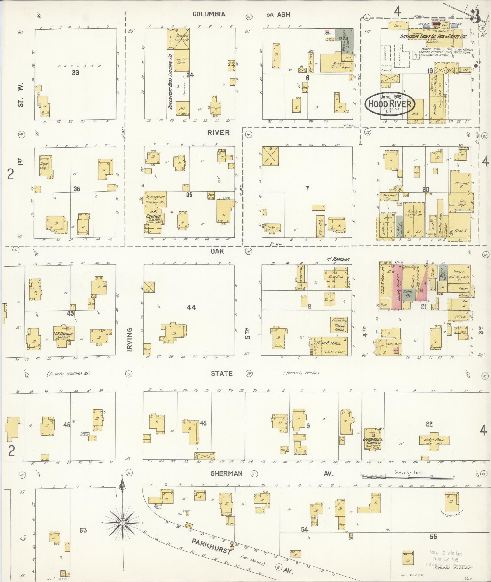 Sanborn Fire Insurance Map from Hood River, Hood River County, Oregon (1905), Sheet #0003 - Complete Map Set gallery image, historic Sanborn map, vintage wall art, Oregon Oregon