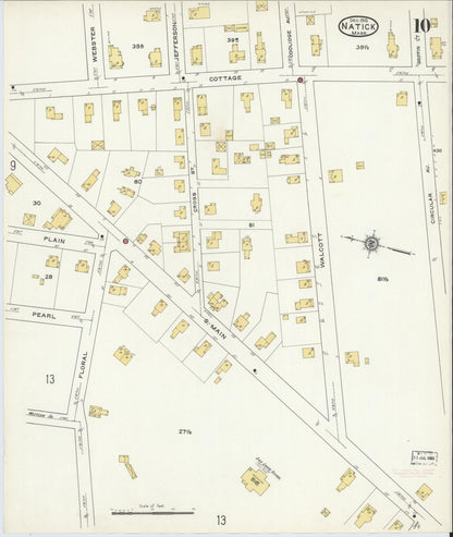 Sanborn Fire Insurance Map from Natick, Middlesex County, Massachusetts (1915), Sheet #0010 - Historic Sanborn Fire Insurance Map Print, vintage old map wall art, antique decor, genealogy gift, Massachusetts Massachusetts map