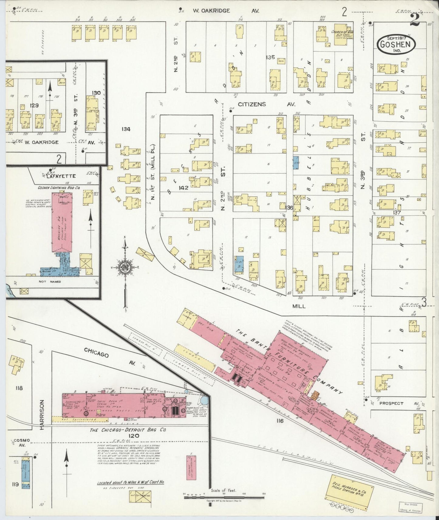 Sanborn Fire Insurance Map from Goshen, Elkhart County, Indiana (1917), Sheet #0002 - Complete Map Set gallery image, historic Sanborn map, vintage wall art, Indiana Indiana