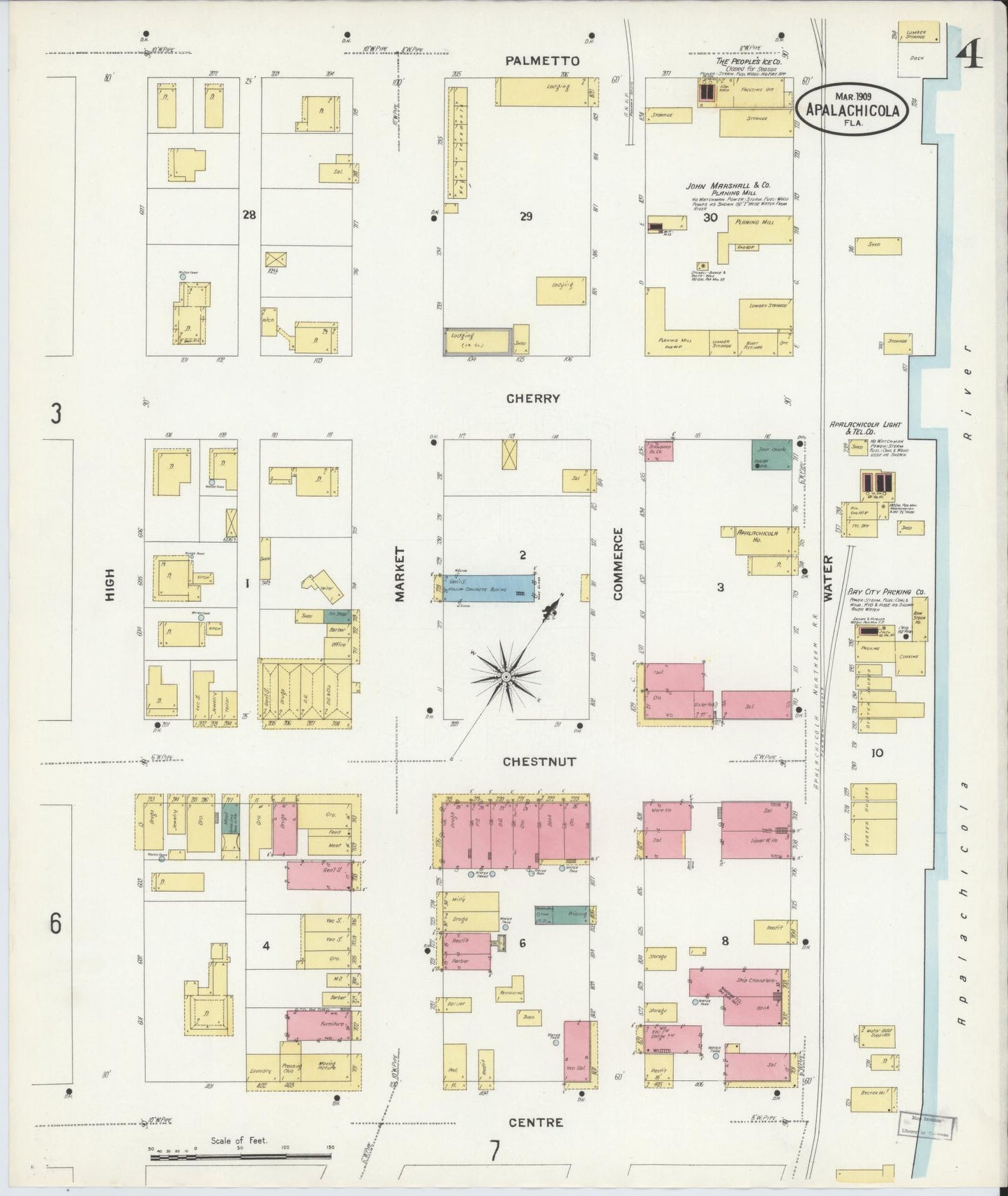 Sanborn Fire Insurance Map from Apalachicola, Franklin County, Florida (1909), Sheet #0004 - Complete Map Set gallery image, historic Sanborn map, vintage wall art, Florida Florida