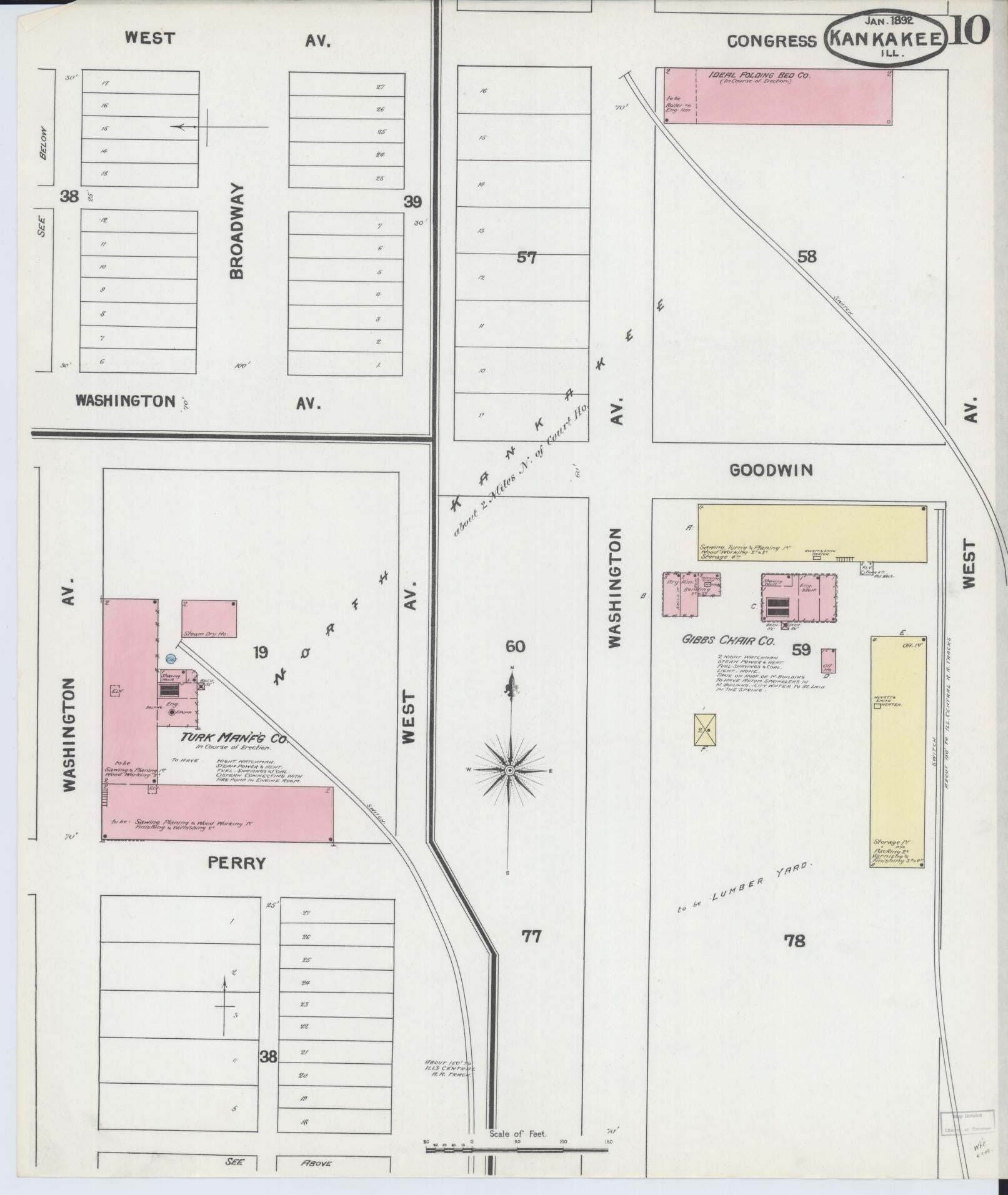 Sanborn Fire Insurance Map from Kankakee, Kankakee County, Illinois (1892), Sheet #0010 - Historic Sanborn Fire Insurance Map Print, vintage old map wall art, antique decor, genealogy gift, Illinois Illinois map