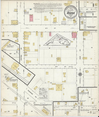 Sanborn Fire Insurance Map from Apopka, Orange County, Florida (1917), Sheet #0001 - Complete Map Set gallery image, historic Sanborn map, vintage wall art, Florida Florida