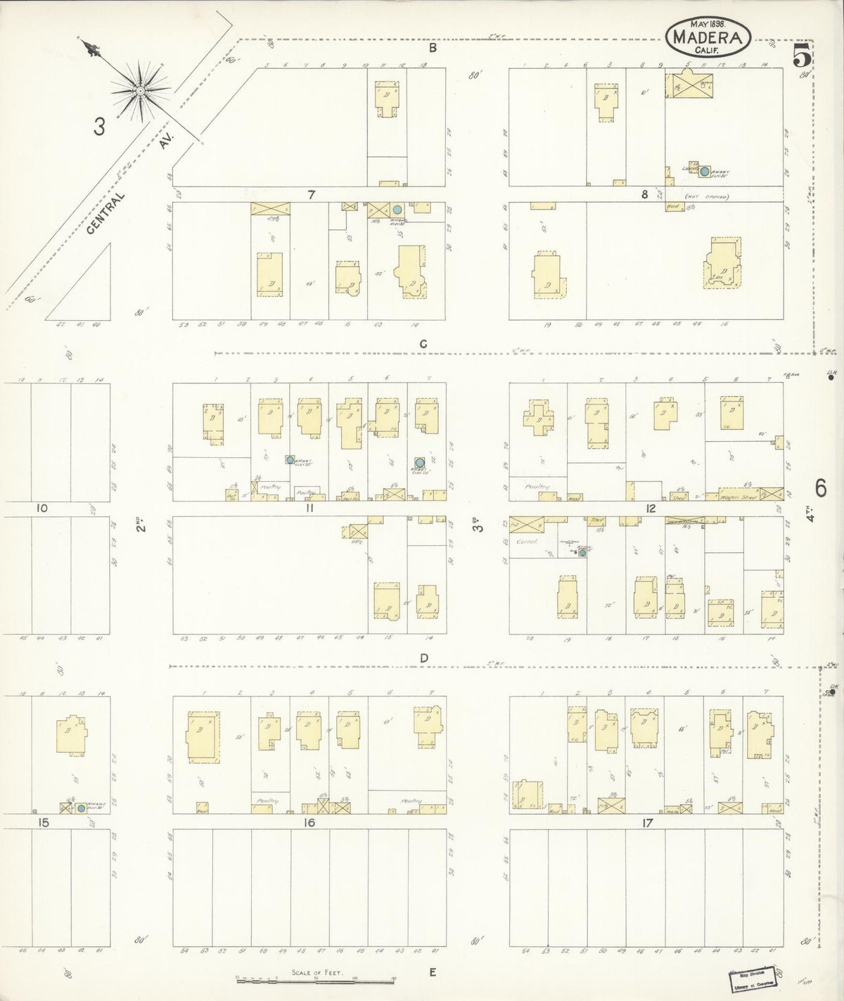 Sanborn Fire Insurance Map from Madera, Madera County, California (1898), Sheet #0005 - Complete Map Set gallery image, historic Sanborn map, vintage wall art, California California