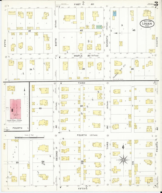 Sanborn Fire Insurance Map from Logan, Harrison County, Iowa (1908), Sheet #0003 - Historic Sanborn Fire Insurance Map Print, vintage old map wall art