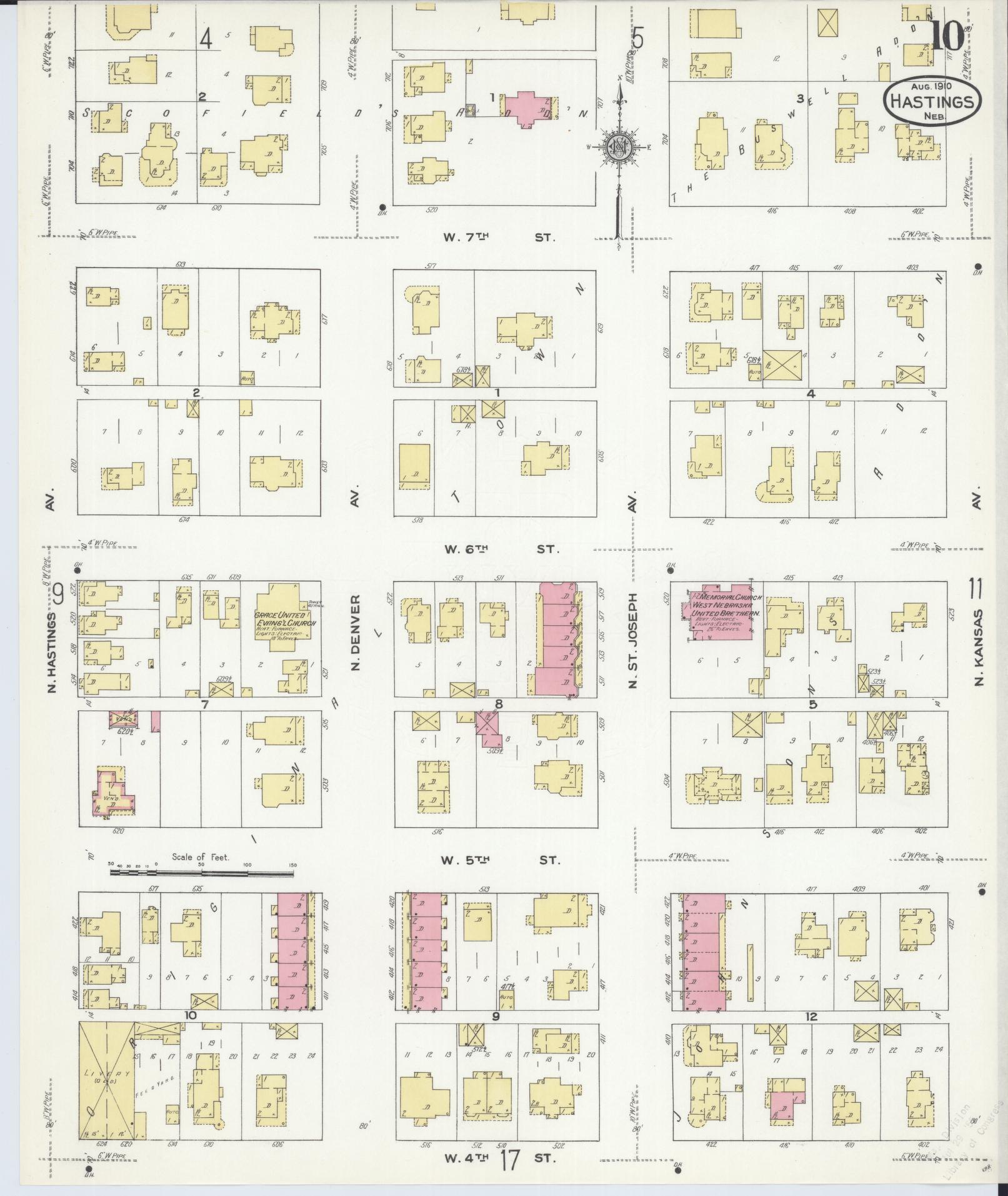 Sanborn Fire Insurance Map from Hastings, Adams County, Nebraska (1910), Sheet #0010 - Historic Sanborn Fire Insurance Map Print, vintage old map wall art, antique decor, genealogy gift, Nebraska Nebraska map