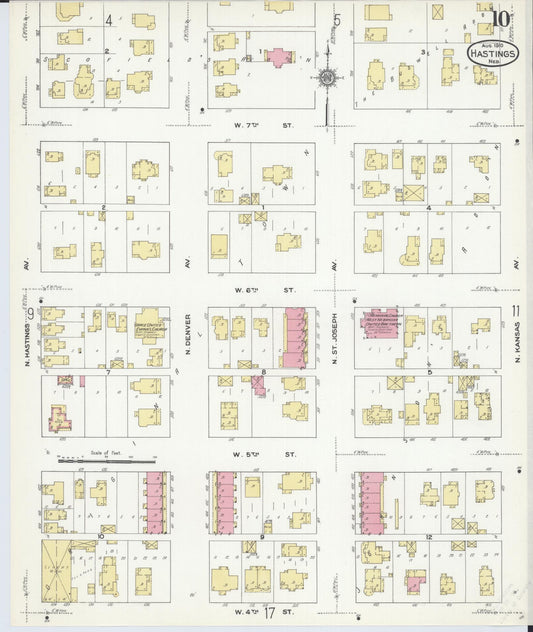 Sanborn Fire Insurance Map from Hastings, Adams County, Nebraska (1910), Sheet #0010 - Historic Sanborn Fire Insurance Map Print, vintage old map wall art, antique decor, genealogy gift, Nebraska Nebraska map