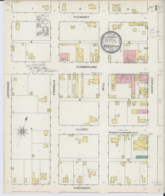 Sanborn Fire Insurance Map from Greenup, Cumberland County, Illinois (1893), Sheet #0001 - Historic Sanborn Fire Insurance Map Print, vintage old map wall art, antique decor, genealogy gift, Illinois Illinois map