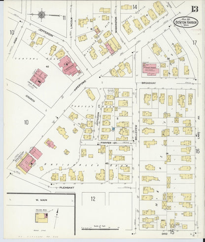 Sanborn Fire Insurance Map from Benton Harbor, Berrien County, Michigan (1911), Sheet #0013 - Complete Map Set gallery image, historic Sanborn map, vintage wall art, Michigan Michigan