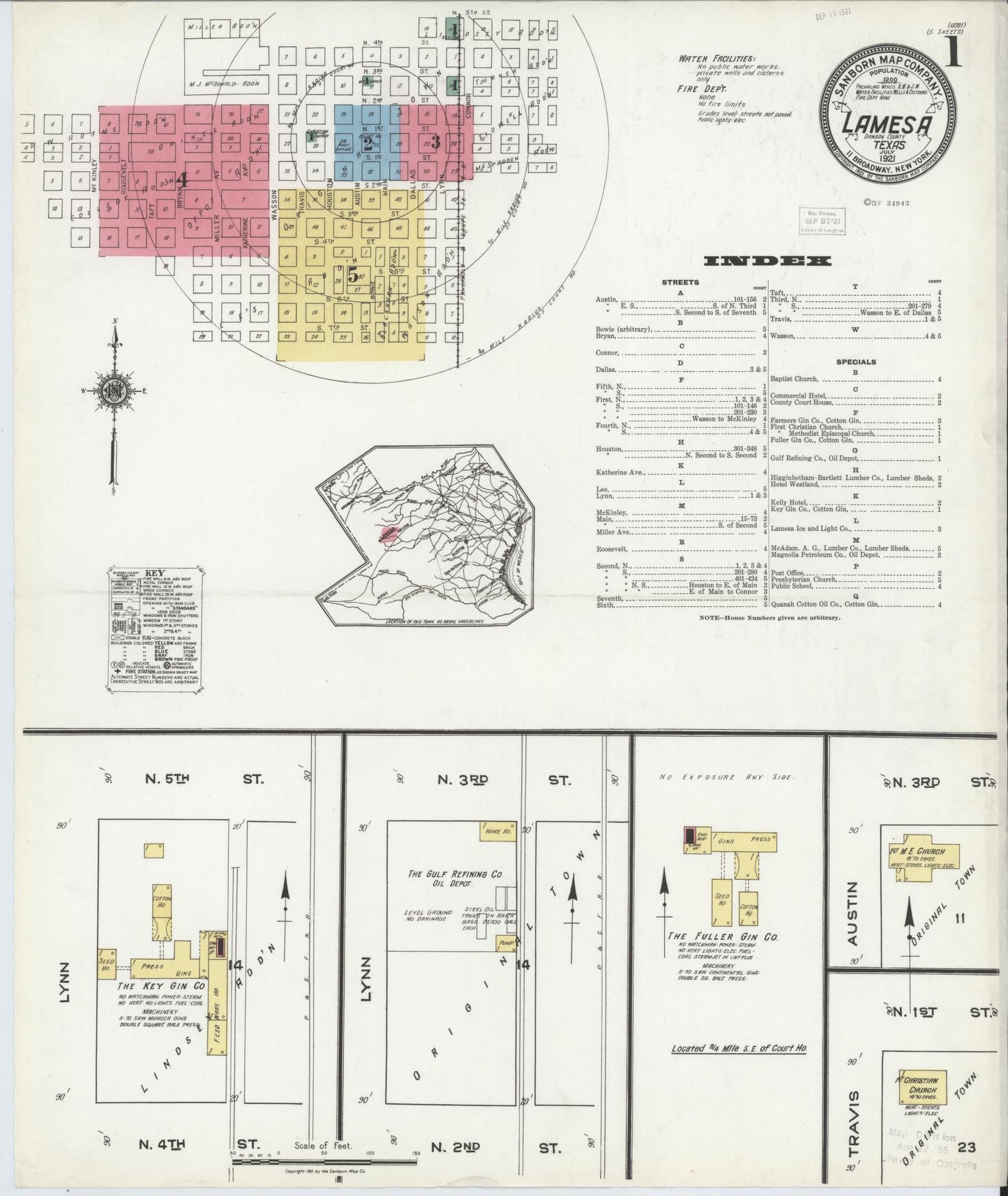 Sanborn Fire Insurance Map from Lamesa, Dawson County, Texas (1921), Sheet #0001 - Historic Sanborn Fire Insurance Map Print, vintage old map wall art, antique decor, genealogy gift, Texas Texas map