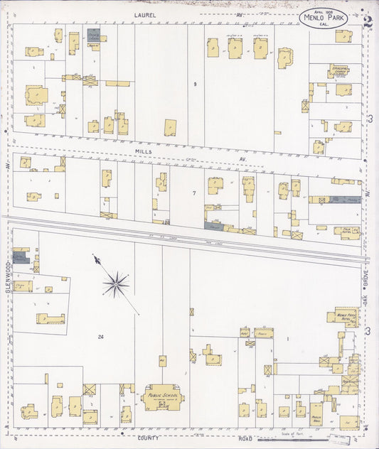 Sanborn Fire Insurance Map from Menlo Park, San Mateo County, California (1908), Sheet #0002 - Historic Sanborn Fire Insurance Map Print, vintage old map wall art, antique decor, genealogy gift, California California map
