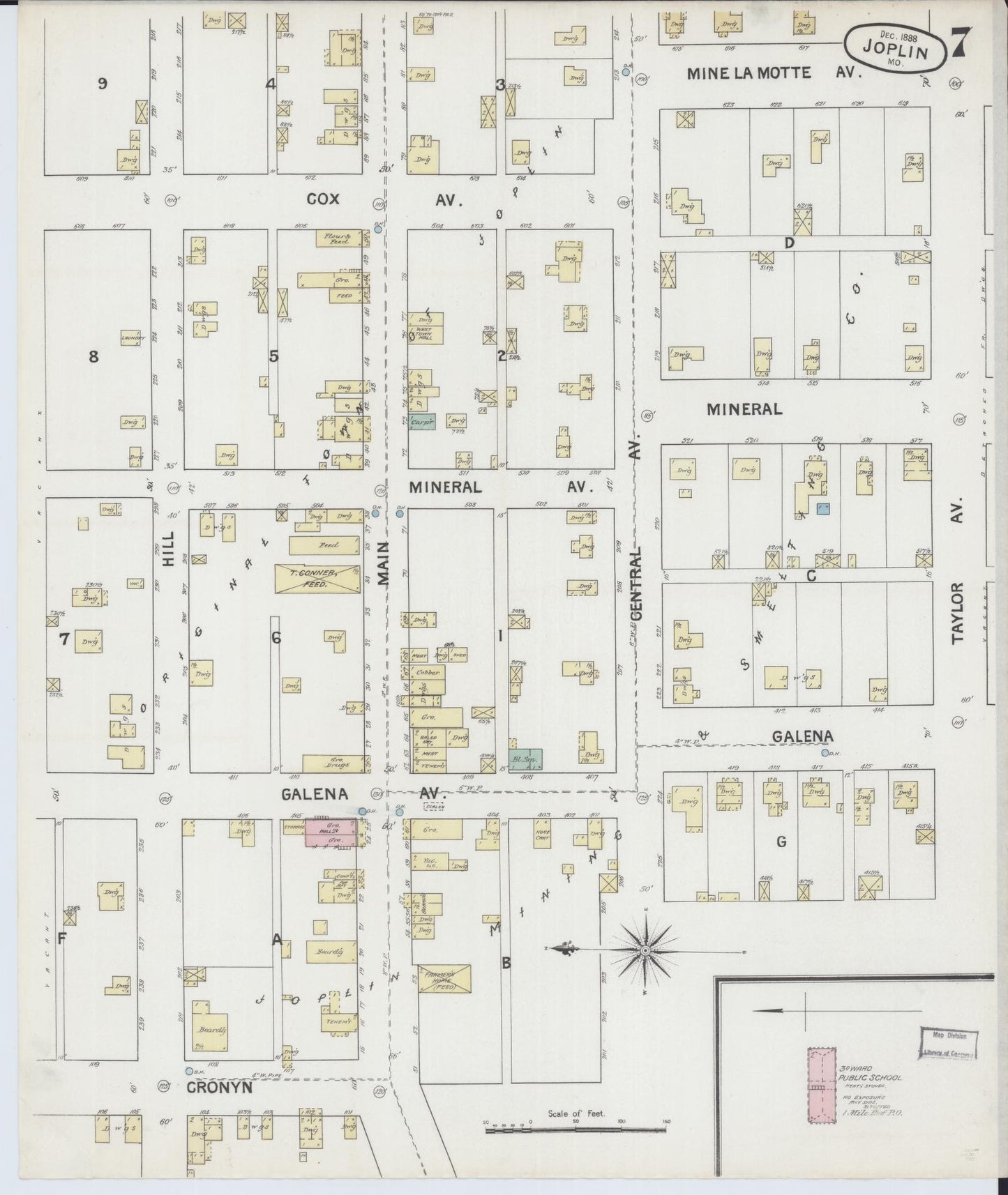 Sanborn Fire Insurance Map from Joplin, Jasper County, Missouri (1888), Sheet #0007 - Complete Map Set gallery image, historic Sanborn map, vintage wall art, Missouri Missouri