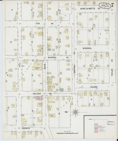 Sanborn Fire Insurance Map from Joplin, Jasper County, Missouri (1888), Sheet #0007 - Complete Map Set gallery image, historic Sanborn map, vintage wall art, Missouri Missouri
