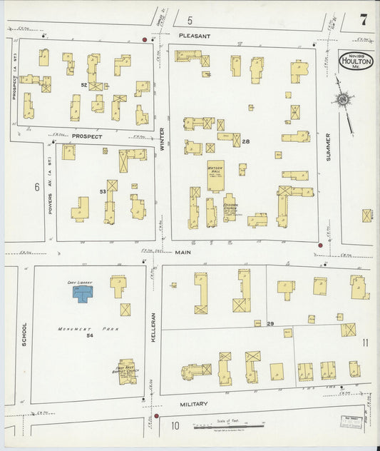Sanborn Fire Insurance Map from Houlton, Aroostook County, Maine (1919), Sheet #0007 - Historic Sanborn Fire Insurance Map Print, vintage old map wall art, antique decor, genealogy gift, Maine Maine map