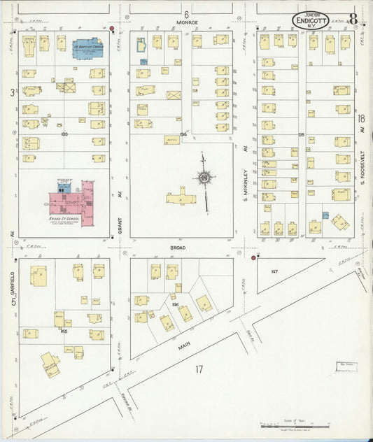 Sanborn Fire Insurance Map from Endicott, Broome County, New York (1918), Sheet #0008 - Historic Sanborn Fire Insurance Map Print, vintage old map wall art, antique decor, genealogy gift, New York New York map