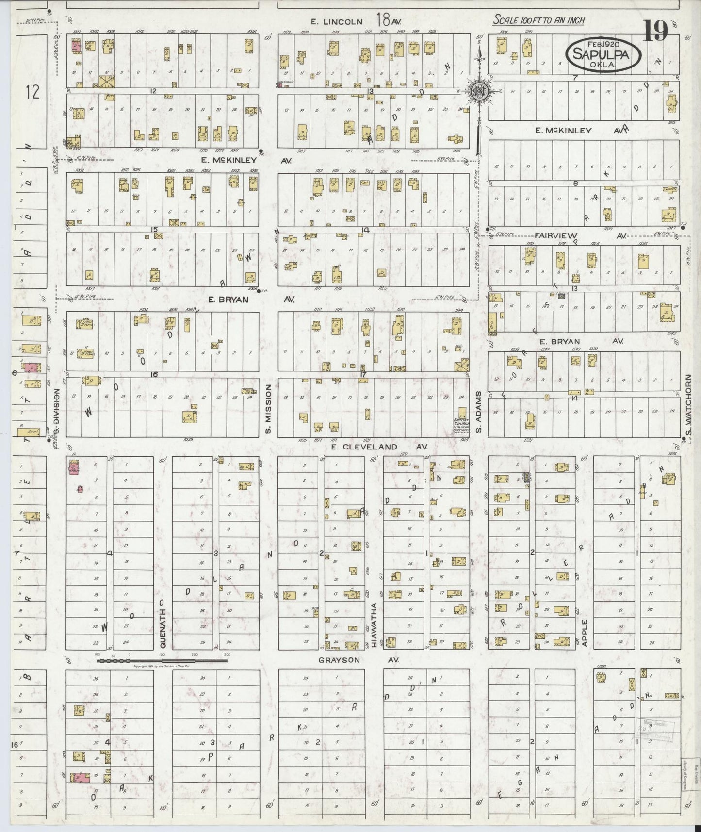 Sanborn Fire Insurance Map from Sapulpa, Creek County, Oklahoma (1920), Sheet #0019 - Complete Map Set gallery image, historic Sanborn map, vintage wall art, Oklahoma Oklahoma