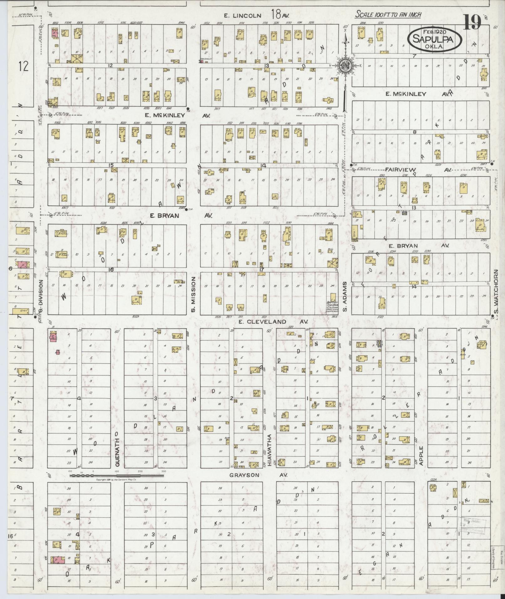 Sanborn Fire Insurance Map from Sapulpa, Creek County, Oklahoma (1920), Sheet #0019 - Complete Map Set gallery image, historic Sanborn map, vintage wall art, Oklahoma Oklahoma