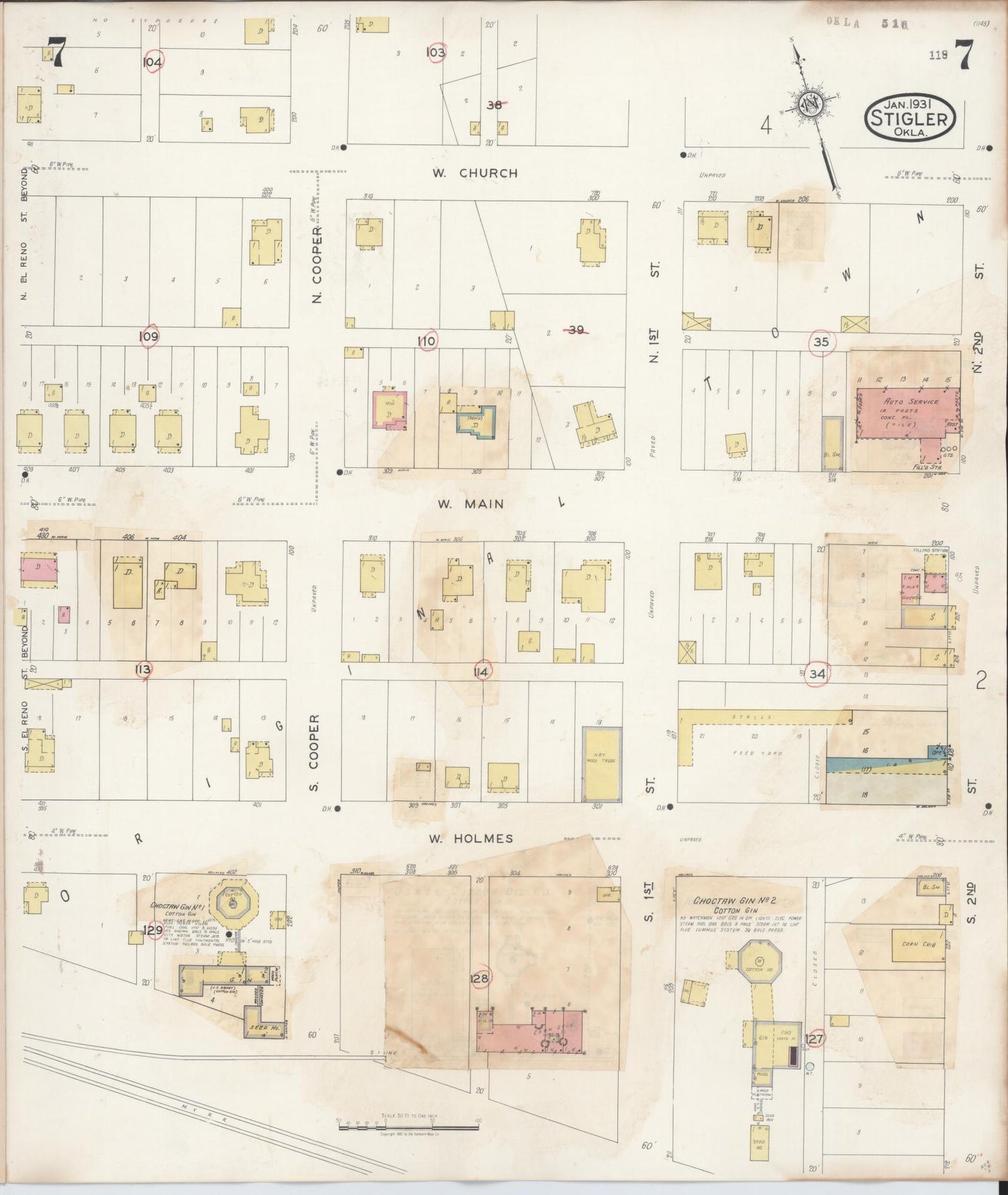 Sanborn Fire Insurance Map from Stigler, Haskell County, Oklahoma (1941), Sheet #0007 - Complete Map Set gallery image, historic Sanborn map, vintage wall art, Oklahoma Oklahoma