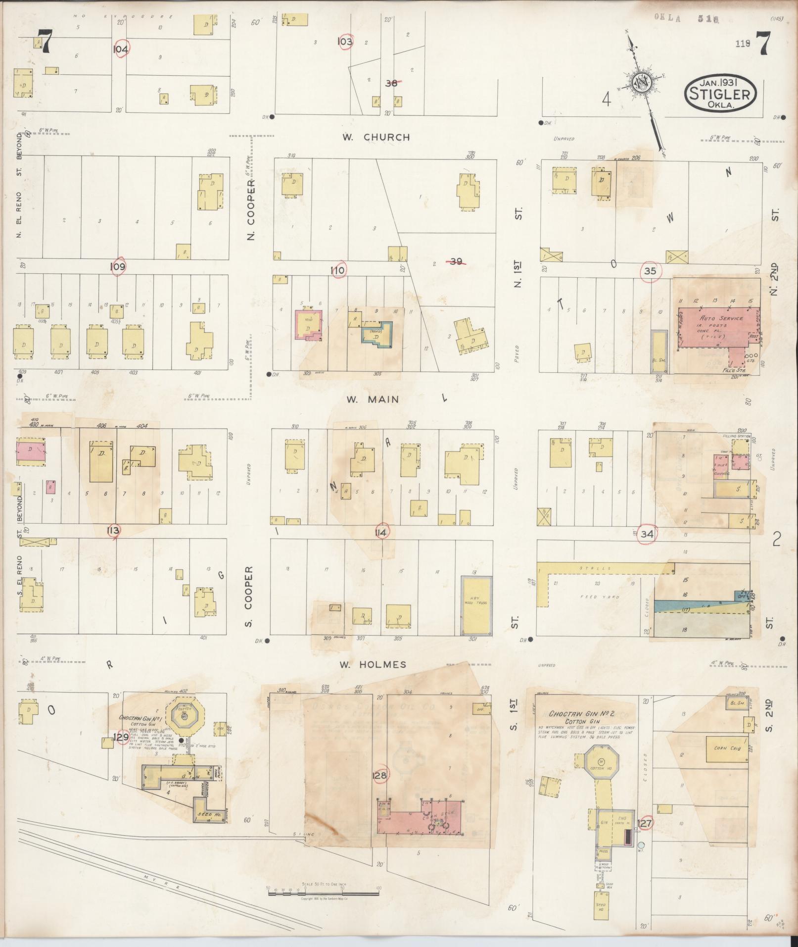 Sanborn Fire Insurance Map from Stigler, Haskell County, Oklahoma (1941), Sheet #0007 - Complete Map Set gallery image, historic Sanborn map, vintage wall art, Oklahoma Oklahoma