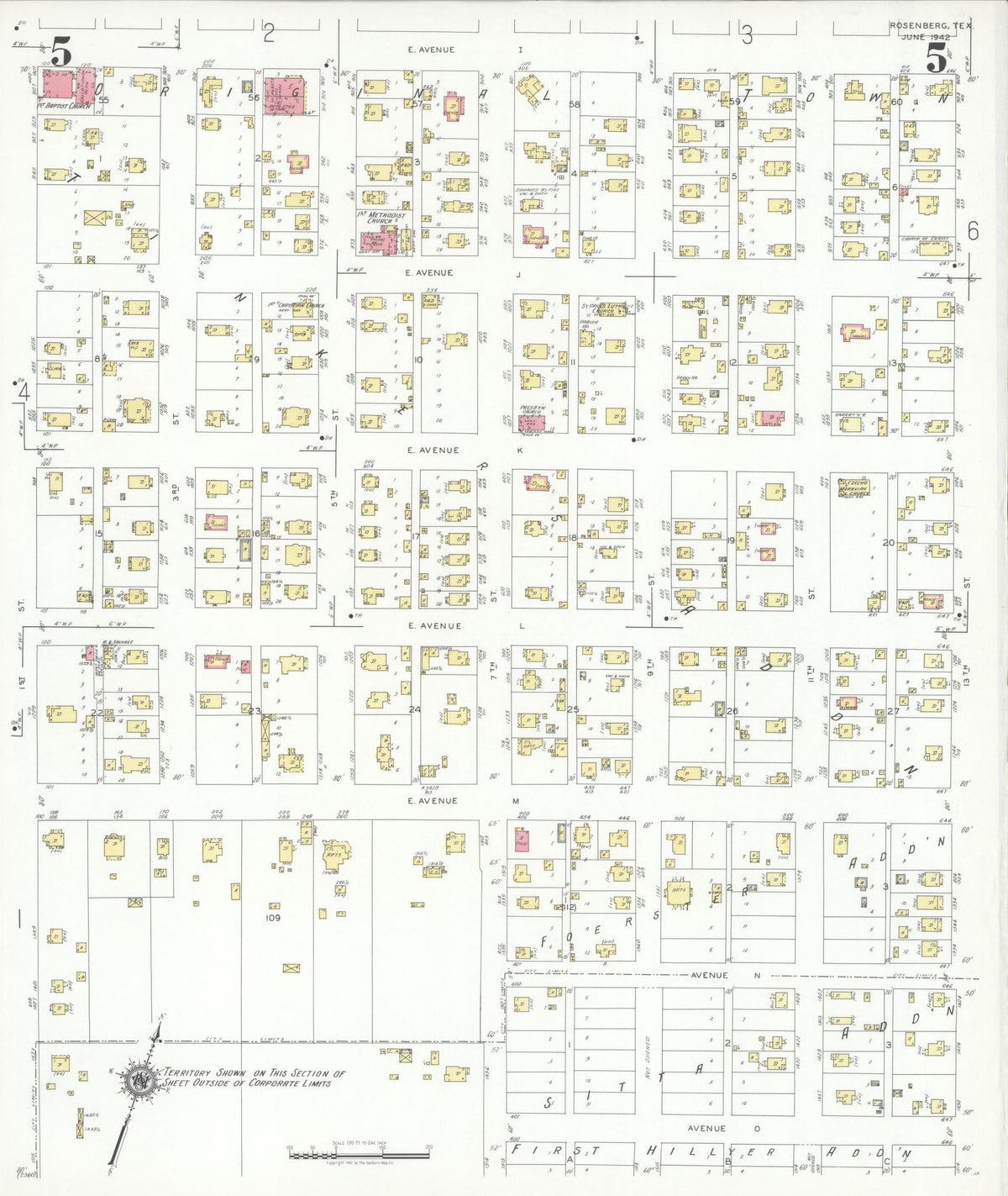 Sanborn Fire Insurance Map from Rosenberg, Fort Bend County, Texas (1942), Sheet #0005 - Complete Map Set gallery image, historic Sanborn map, vintage wall art, Texas Texas