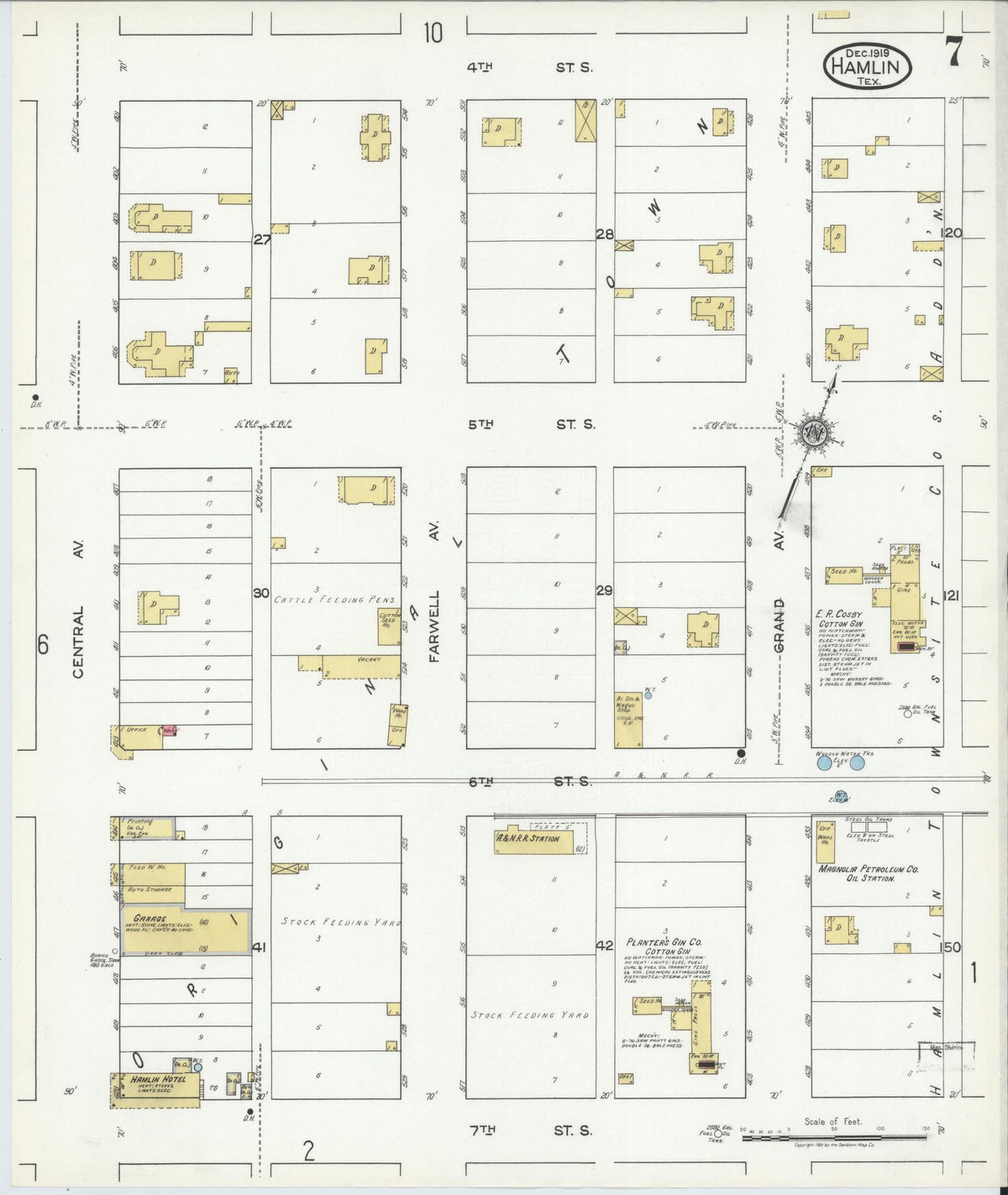 Sanborn Fire Insurance Map from Hamlin, Jones County, Texas (1919), Sheet #0007 - Historic Sanborn Fire Insurance Map Print, vintage old map wall art, antique decor, genealogy gift, Texas Texas map