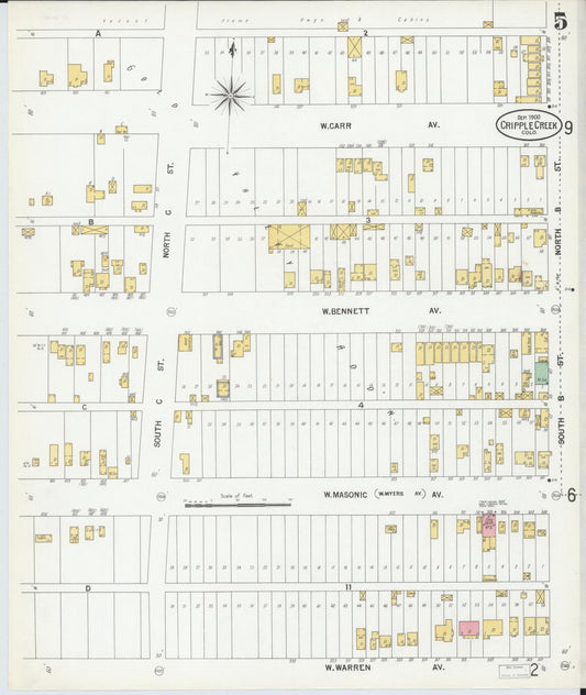 Sanborn Fire Insurance Map from Cripple Creek, Teller County, Colorado (1900), Sheet #0005 - Historic Sanborn Fire Insurance Map Print, vintage old map wall art, antique decor, genealogy gift, Colorado Colorado map