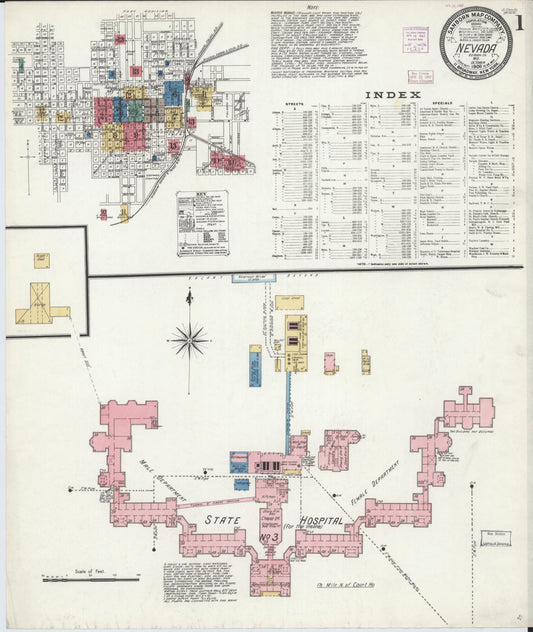 Sanborn Fire Insurance Map from Nevada, Vernon County, Missouri (1906), Sheet #0001 - Complete Map Set gallery image, historic Sanborn map, vintage wall art, Nevada Nevada