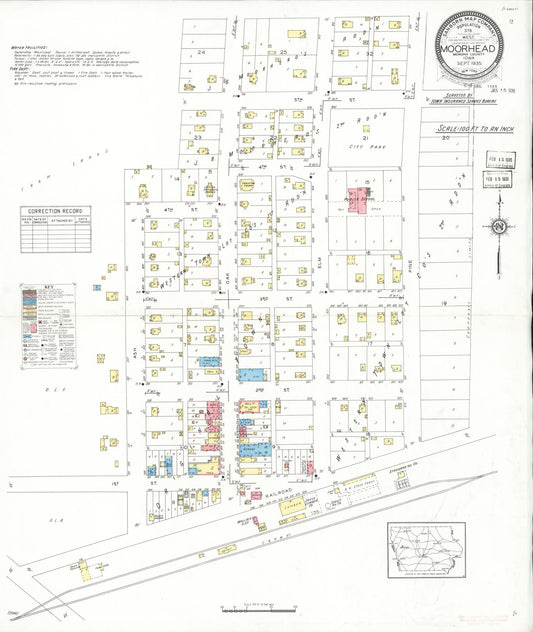 Sanborn Fire Insurance Map from Moorhead, Monona County, Iowa (1935), Sheet #0001 - Historic Sanborn Fire Insurance Map Print, vintage old map wall art