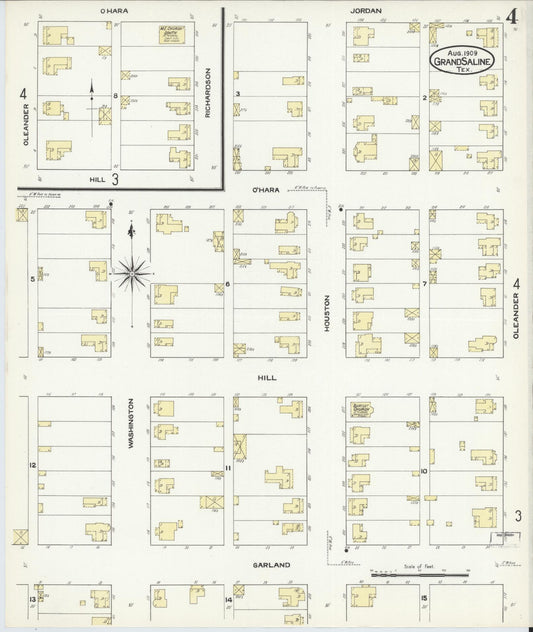 Sanborn Fire Insurance Map from Grand Saline, Van Zandt County, Texas (1909), Sheet #0004 - Historic Sanborn Fire Insurance Map Print, vintage old map wall art, antique decor, genealogy gift, Texas Texas map