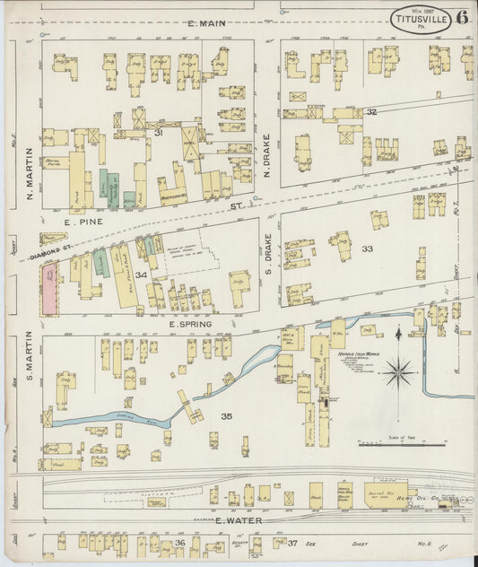 Sanborn Fire Insurance Map from Titusville, Crawford County, Pennsylvania (1887), Sheet #0006 - Historic Sanborn Fire Insurance Map Print, vintage old map wall art, antique decor, genealogy gift, Pennsylvania Pennsylvania map