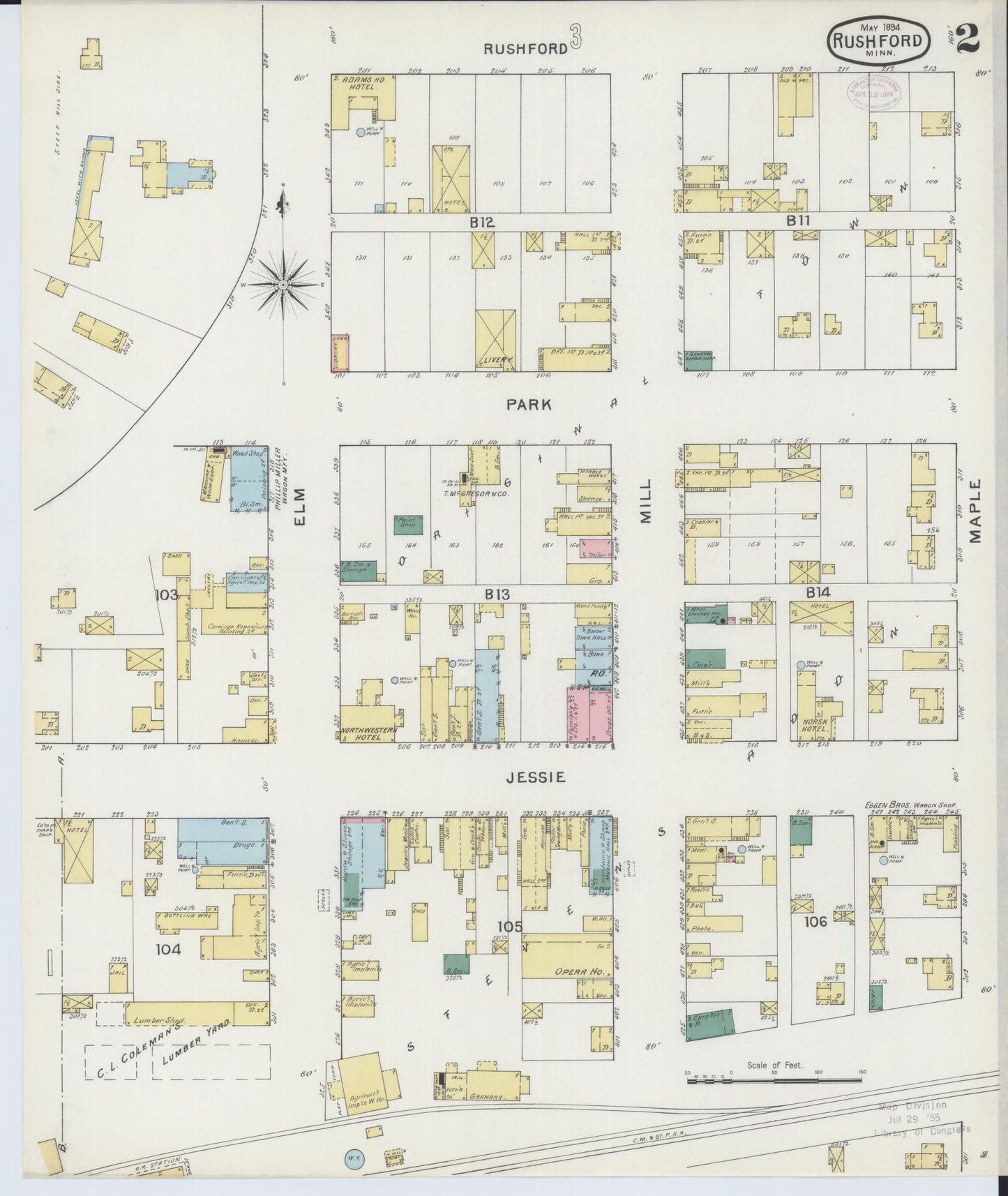 Sanborn Fire Insurance Map from Rushford, Fillmore County, Minnesota (1894), Sheet #0002 - Historic Sanborn Fire Insurance Map Print, vintage old map wall art, antique decor, genealogy gift, Minnesota Minnesota map