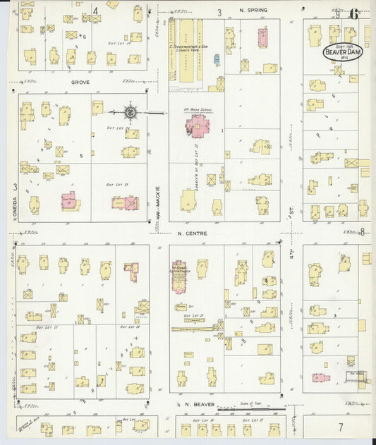 Sanborn Fire Insurance Map from Beaver Dam, Dodge County, Wisconsin (1914), Sheet #0006 - Historic Sanborn Fire Insurance Map Print, vintage old map wall art, antique decor, genealogy gift, Wisconsin Wisconsin map