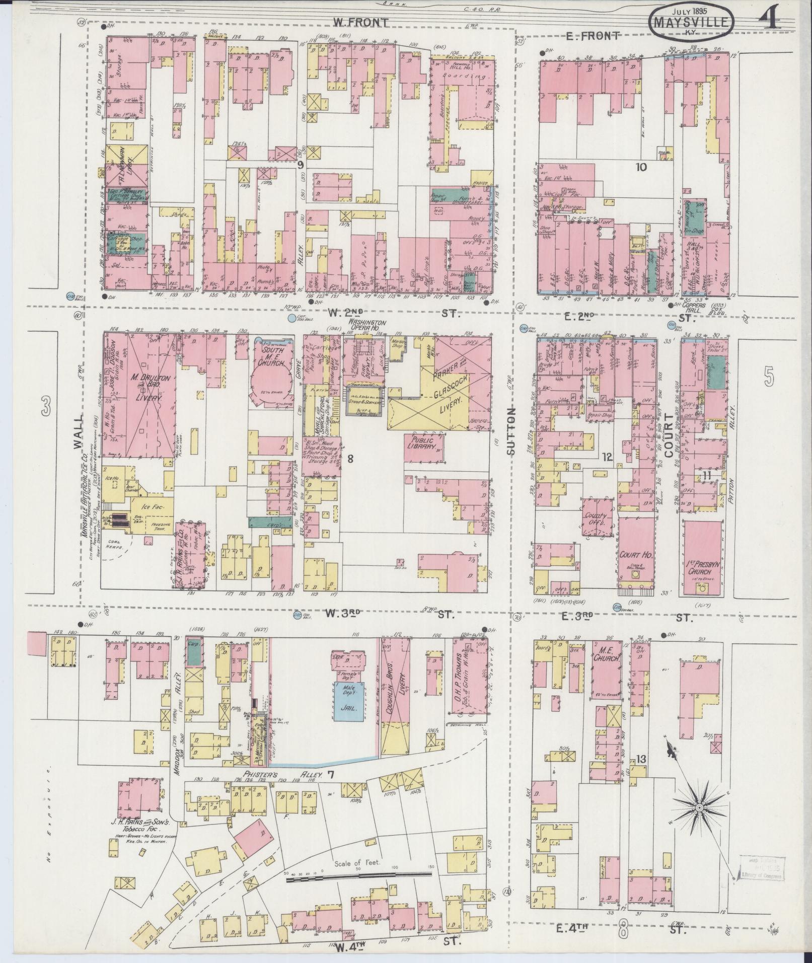 Sanborn Fire Insurance Map from Maysville, Mason County, Kentucky (1895), Sheet #0004 - Historic Sanborn Fire Insurance Map Print, vintage old map wall art, antique decor, genealogy gift, Kentucky Kentucky map