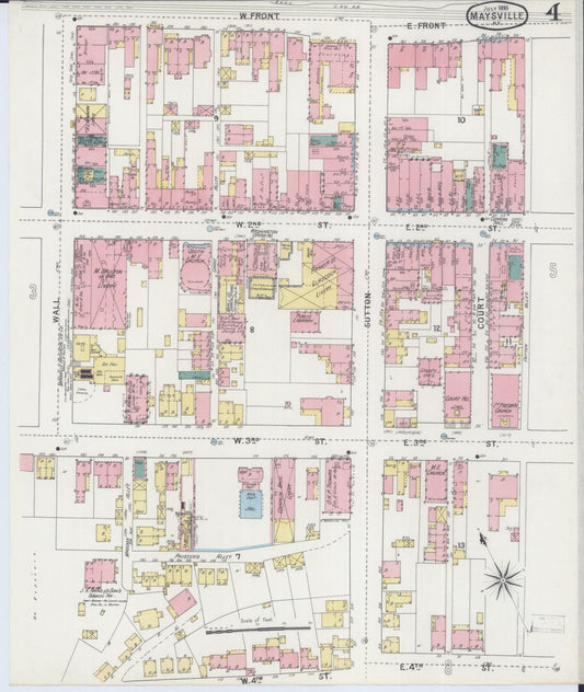 Sanborn Fire Insurance Map from Maysville, Mason County, Kentucky (1895), Sheet #0004 - Historic Sanborn Fire Insurance Map Print, vintage old map wall art, antique decor, genealogy gift, Kentucky Kentucky map