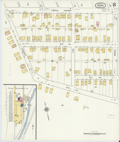 Sanborn Fire Insurance Map from Irwin, Westmoreland County, Pennsylvania (1919), Sheet #0008 - Complete Map Set gallery image, historic Sanborn map, vintage wall art, Pennsylvania Pennsylvania