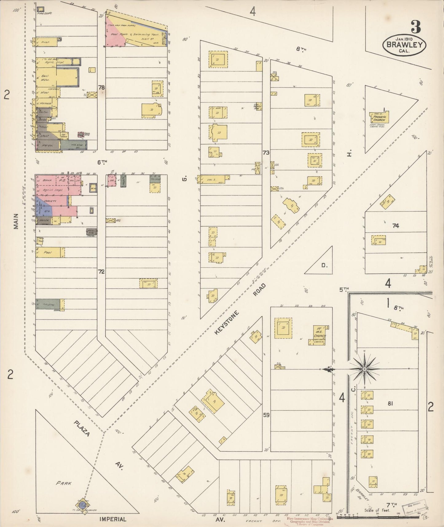 Sanborn Fire Insurance Map from Brawley, Imperial County, California (1910), Sheet #0003 - Historic Sanborn Fire Insurance Map Print, vintage old map wall art, antique decor, genealogy gift, California California map