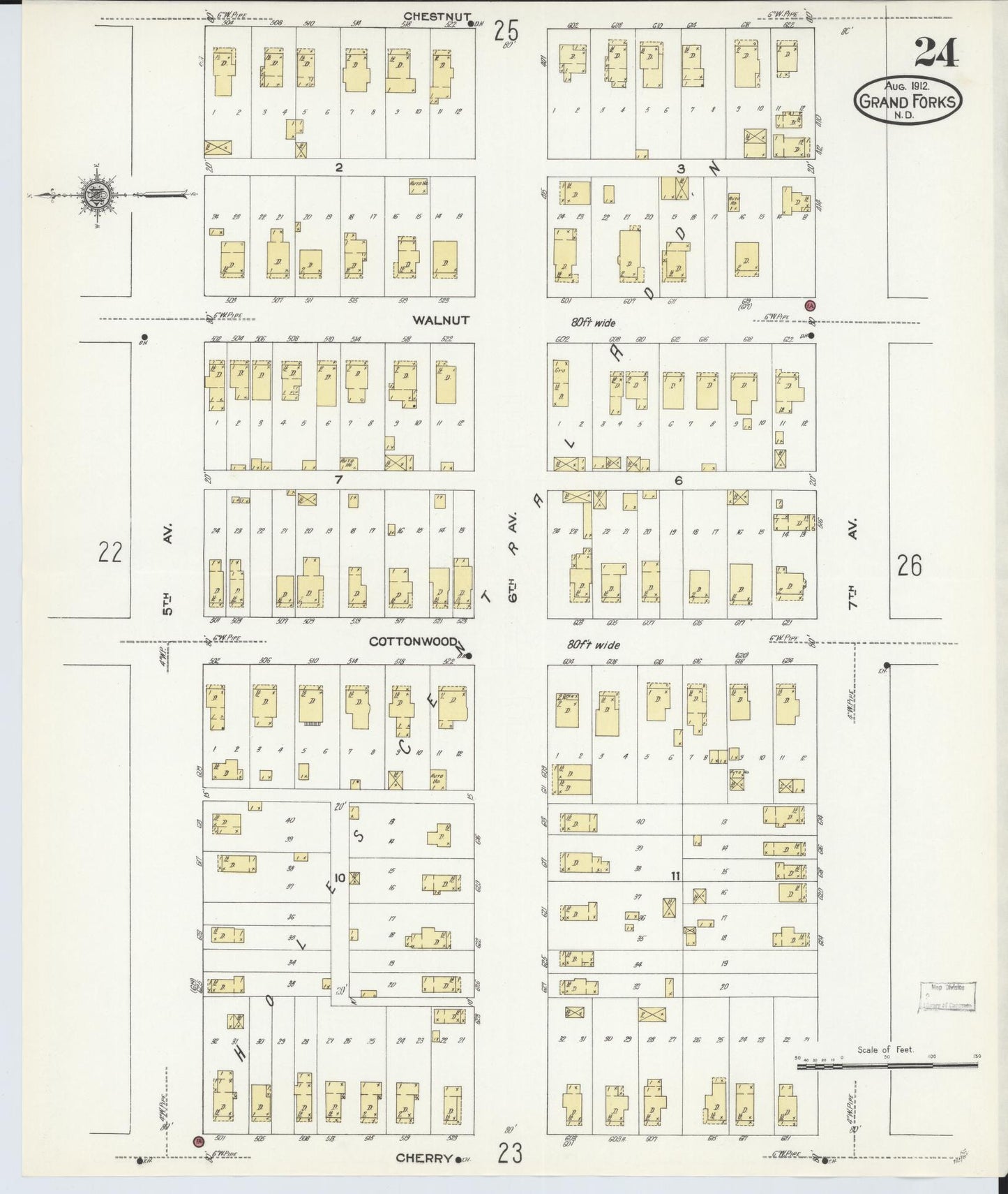 Sanborn Fire Insurance Map from Grand Forks, Grand Forks County, North Dakota (1912), Sheet #0024 - Complete Map Set gallery image, historic Sanborn map, vintage wall art, North Dakota North Dakota