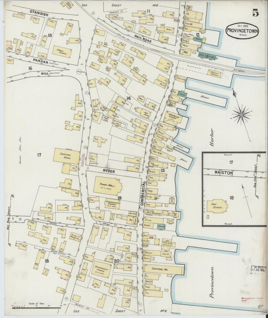 Sanborn Fire Insurance Map from Provincetown, Barnstable County, Massachusetts (1889), Sheet #0005 - Historic Sanborn Fire Insurance Map Print, vintage old map wall art, antique decor, genealogy gift, Massachusetts Massachusetts map