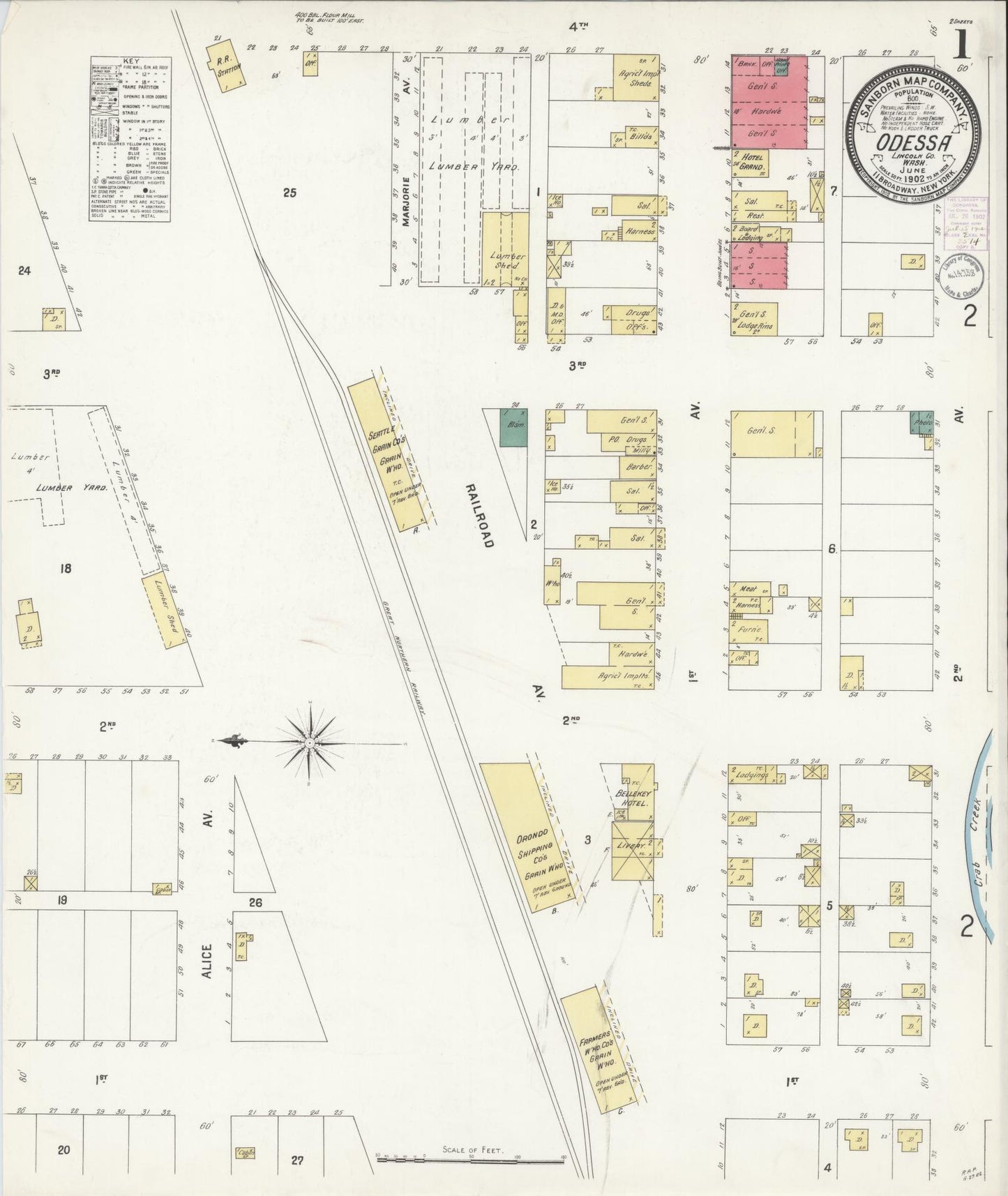 Sanborn Fire Insurance Map from Odessa, Lincoln County, Washington (1902), Sheet #0001 - Complete Map Set gallery image, historic Sanborn map, vintage wall art, Washington Washington