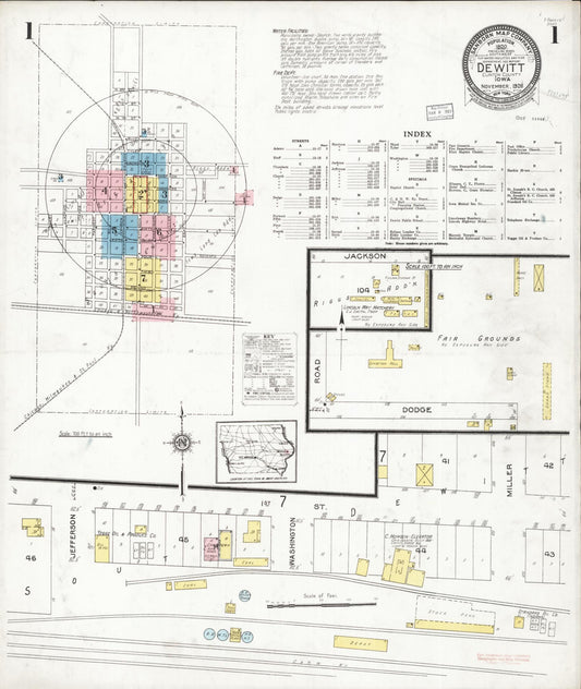 Sanborn Fire Insurance Map from De Witt, Clinton County, Iowa (1926), Sheet #0001 - Historic Sanborn Fire Insurance Map Print, vintage old map wall art